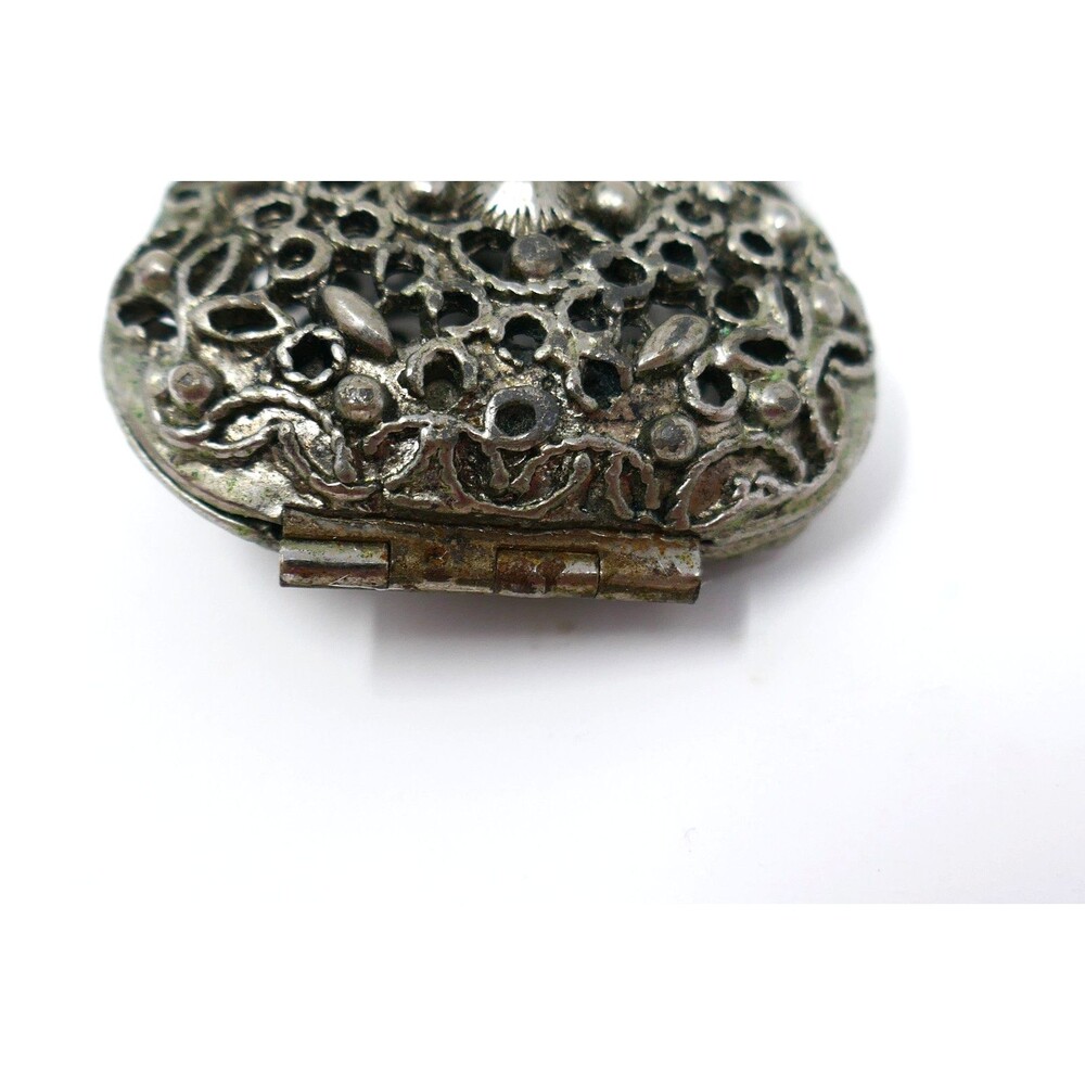 Vintage 1960s Art Deco Style Silver Tone Filigree Miniature Purse Locket Pendant - Picture 4 of 14